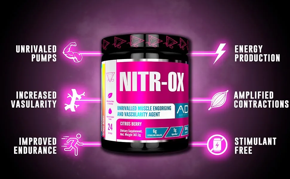 Project AD Nitr-Ox Nitric Oxide Supplement Huge Muscle Pumps Increased Vascularity & Energy - Extra Strength Pre Workout N.O. Booster (Crimson Cooler) - Nitrox Features