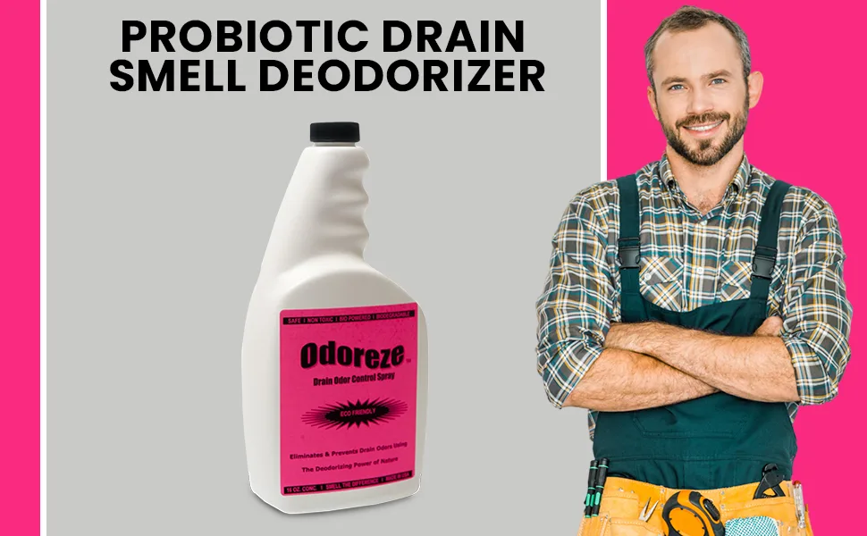 Natural Probiotic Drain Smell Deodorizer: 32 oz. Concentrate Makes 128 Gallons to Clean Drain Odor - no odor ODOREZE Natural Probiotic Drain Smell Deodorizer