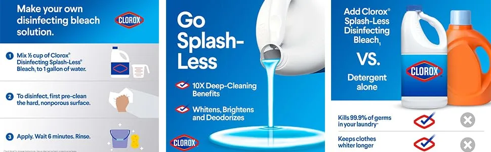 Splash-Less Bleach Cleaner 117oz | Effective Disinfecting Bleach Concentrate + Daley Mint Towel - Bulk Refill for Linens Laundry Tile Floors Bathroom - laundry linen whiten soak towels sheets white underwear clothes cloth wash hp energy scrub