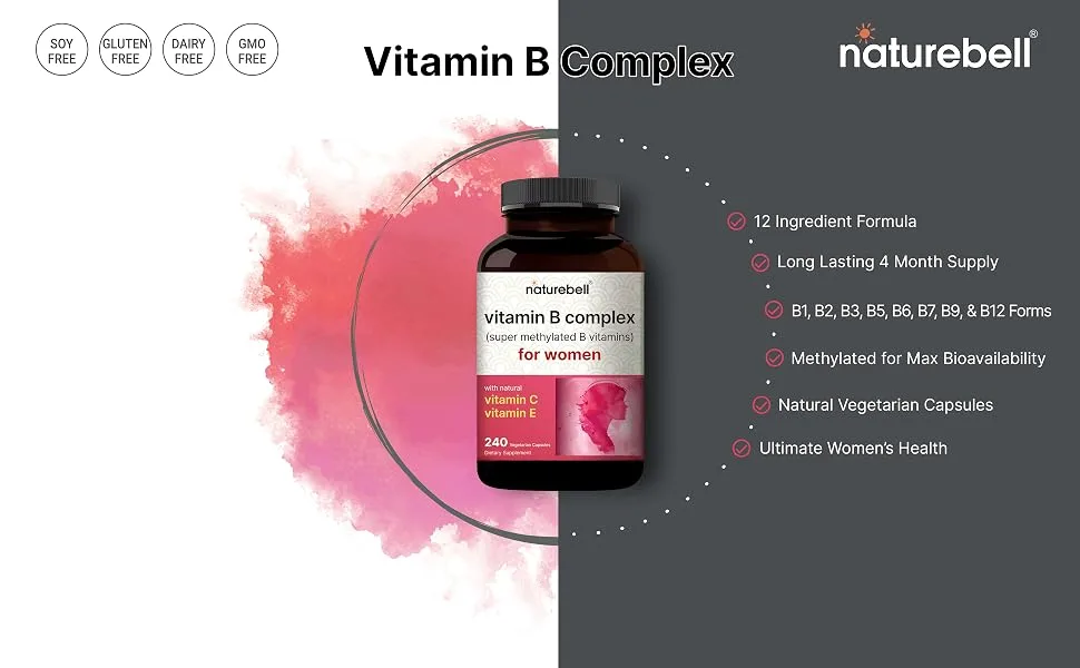 Vitamin B Complex for Women 240 Veggie Capsules | Methylated Multivitamin B Complex | B12 Folate Biotin & More with Natural Vitamin C E Choline & Inositol Immune Energy & Prenatal Support - product information 2