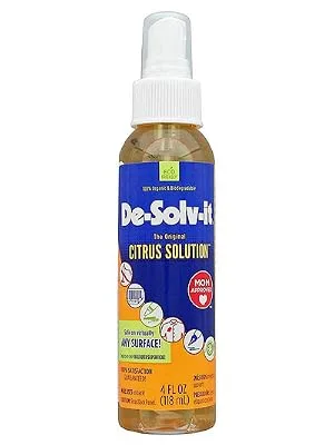 Orange-Sol De-Solv-It Citrus Solution - Odor & Stain Remover for Cloth Wood Glass & More 4-Ounce - De-Solv-It Citrus Solution stain remover