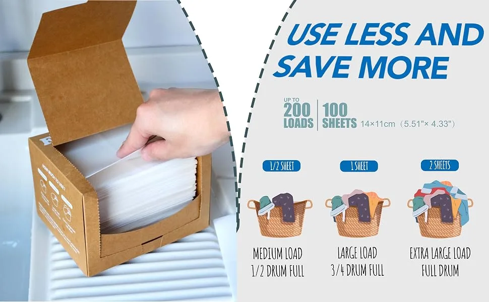 OPPEAL Laundry Detergent Sheet HE Compatible Completely Dissolve Gentle on Skin Effective Against Oil Coffee and Vegetable Stains 100 Big Sheets 200 Loads- Light Lavender Scent - laundry detergent sheets