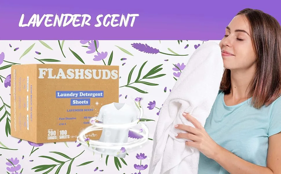 OPPEAL Laundry Detergent Sheet HE Compatible Completely Dissolve Gentle on Skin Effective Against Oil Coffee and Vegetable Stains 100 Big Sheets 200 Loads- Light Lavender Scent - laundry sheets