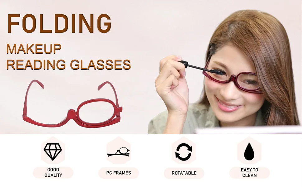 Reading Glasses Women Readers Magnifying Makeup Glasses Flip Over Single Lens Rotating Cosmetic Reading Glass Eyeglasses +3.00 - Magnifying Flip Down Cosmetic Readers for Women