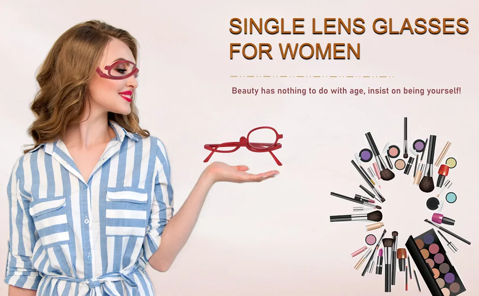 Reading Glasses Women Readers Magnifying Makeup Glasses Flip Over Single Lens Rotating Cosmetic Reading Glass Eyeglasses +3.00 - Magnifying makeup glasses