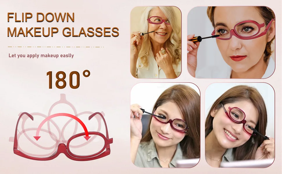 Reading Glasses Women Readers Magnifying Makeup Glasses Flip Over Single Lens Rotating Cosmetic Reading Glass Eyeglasses +3.00 - Makeup Reading Glasses