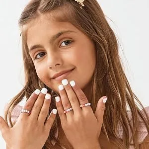 KISS imPRESS No Glue Mani Press-On Nails Design 'Playground' Medium Red Kids Size Squoval Shape Includes 30 Nails Prep Pad Instructions Sheet 1 Manicure Stick 1 Mini File - image
