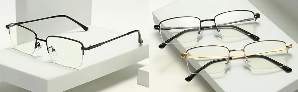 LJCZKA Half Rimless Blue Light Blocking Glasses Women Men Fresh Rectangle Computer Business Glasses Gold - Blue Light Blocking Glasses