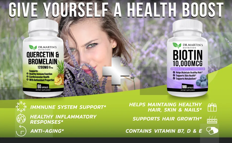 Quercetin & Bromelain 1200mg | Supports Immune System & Cardiovascular Health, Helps Improve Inflammatory & Immune Responses, Seasonal Sinus Support - Quercetin, Bromelain, Vitamins, Dr. Martin
