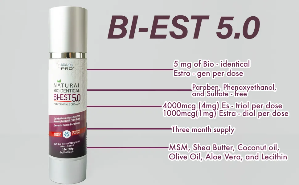 BIOLABS PRO Natural Est 5.0 Cream Combo for Women Two Month Supply (Unscented-3.6oz) - BIEST 5