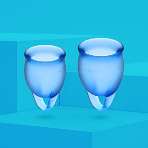 Satisfyer Feel Confident Menstrual Cup - Reusable Period Cup with Removal Ring - Soft Flexible Body-Safe Silicone Easy Insertion & Removal - Includes 2 Cup Sizes for All Flows (Dark Blue) - Satisfyer Feel Confident Menstrual Cup
