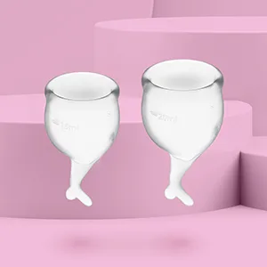 Satisfyer Feel Secure Menstrual Cup - Reusable Period Cup with Removal Stem - Soft Flexible Body-Safe Silicone Easy Insertion & Removal - Includes 2 Cup Sizes for All Flows (White) - satisfyer feel secure menstrual cup white