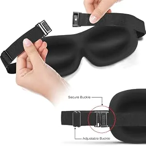 Contoured Sleep Mask - Adjustable Strap with Buckle Lock for Comfortable Light Blocking - Includes Travel Pouch - Blue - eye mask drift to sleep with buckle closer