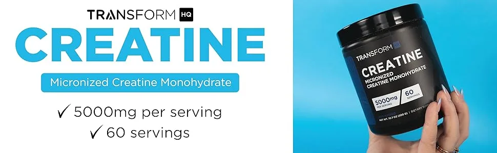 TransformHQ Creatine Monohydrate Powder (60 Servings) Unflavored - 5000mg Per Serving - Transform HQ Micronized Creatine Monohydrate