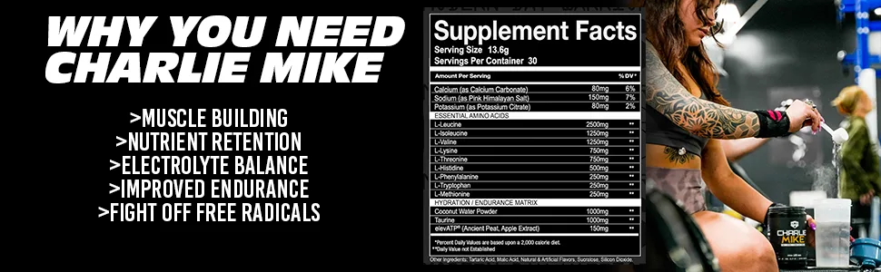 Charlie Mike Continue Mission (Essential Amino Acids to Support Muscle Building Enhance Recovery and Improve Hydration/Use Before During or After Your Workout) (BlackBerry Lime) - UXO Supplements: Charlie Mike: 9 EAAs, Pink Himalayan Salt, Coconut water, Taurine, ELEVATP