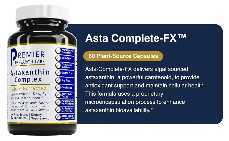 Premier Research Labs Premier Astaxanthin Complex - Astaxanthin Supplements Astaxanthin 4mg per Capsule Sourced from Algae Antioxidant Support for Women & Men - 60 Vegetarian Capsules - product information 3