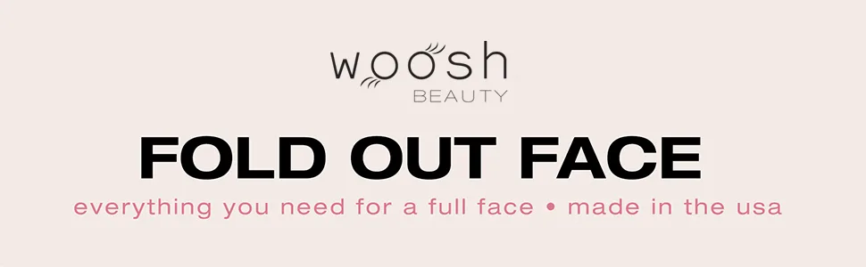 Woosh Beauty Fold Out Face Original Makeup Palette Travel All in One Neutral Cream & Powder (#2 Medium Light) - image that says woosh beauty Fold Out Face Everything You Need for a Full Face Made in the USA