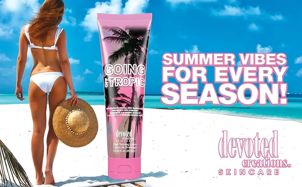 Devoted Creations Going Off Tropic - Skin Quenching Extracts Electrolyte Enhanced Indoor/Outdoor Dark Tanning Lotion - Going Off Tropic. Summer Vibes for Every Season!
