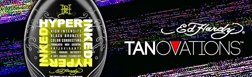 Ed Hardy Tanning Hyper Inked - High Intensity Color Correcting Skin Firming Anti-Aging Black Bronzer Dark Tanning Lotion - Hyper Inked by Tanovations, Ed Hardy