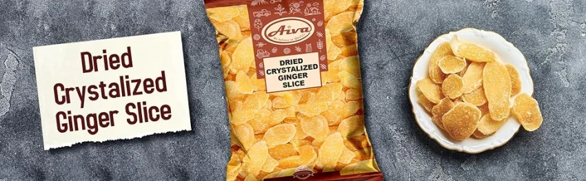 Aiva Dried Cystallized Ginger Slice 4 lb - Banner_Conventional Dried Crystalized Ginger Slices