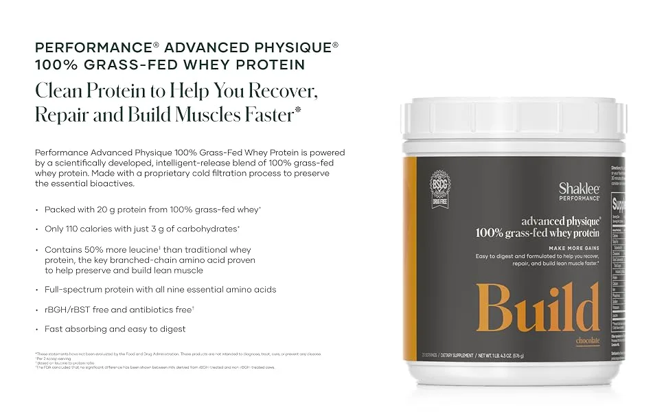 Shaklee - Performance Advanced Physique 100% Grass-Fed Whey Protein: Fast-Absorbing Formula - 20g Protein 110 Calories - Chocolate - 20 Servings - Shaklee