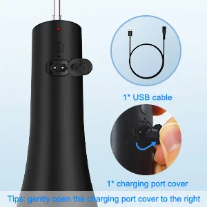 Cleaning flosser Dental 400ml Large Capacity Portable 360 Rotation 5 Cleaning DIY Modes 6 remplaceable Tips flossers for Braces Black - water flosser