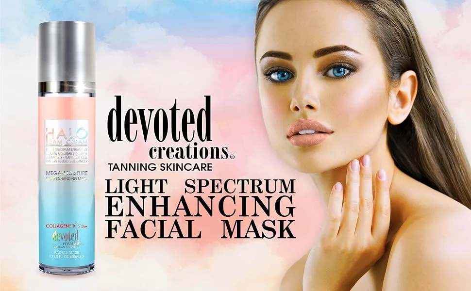Devoted Creations Halo Beam Cream Light Spectrum Enhancer Boosts Cellular Energy & Luminosity Plant Based Stem Cells Vitamin Infused pH Balancer 1.7oz - Light Spectrum Enhancing Facial Mask