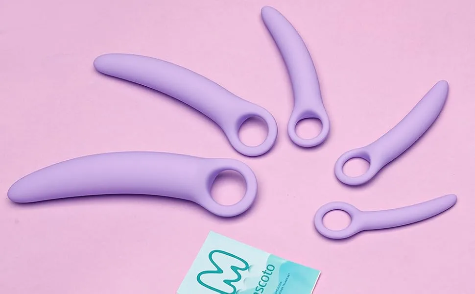 Pelvic Floor Trainer Set by Mascoto 5-Piece Set for Beginners to Advanced Soft Silicone Muscle Dilators Complete with Cotton Travel Pouch - dilators