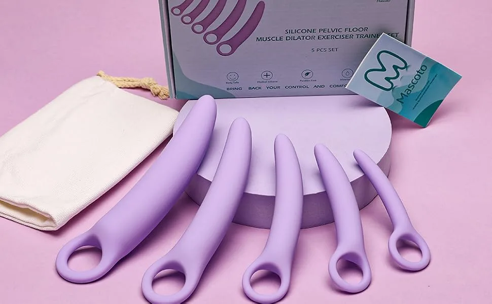 Pelvic Floor Trainer Set by Mascoto 5-Piece Set for Beginners to Advanced Soft Silicone Muscle Dilators Complete with Cotton Travel Pouch - dilators set