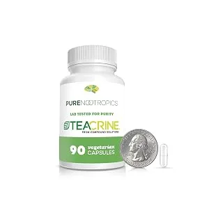 Pure Nootropics Dynamine (N-Methylliberine) Increased Energy, Focus & Alertness - 100 mg Capsules 90 - Teacrine Theacrine Capsules Pure Nootropics