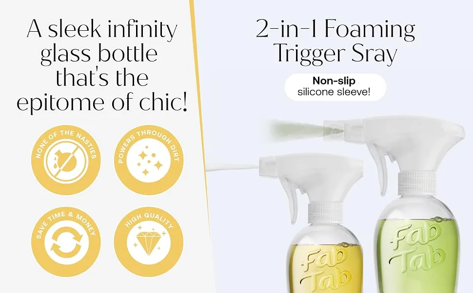 Multi-Purpose & Bathroom Cleaner Starter Kit - Natural Cleaning Products - Household Cleaners - All-Purpose Cleaner Tablets - Plant-Based - No Harsh Chemicals - Sleek infinity glass bottle that