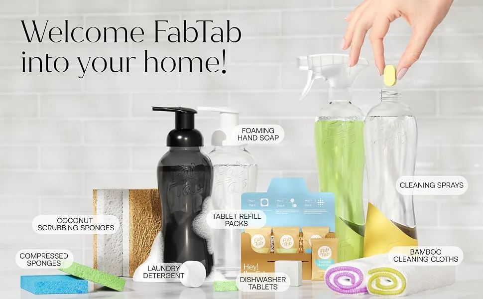 Multi-Purpose & Bathroom Cleaner Starter Kit - Natural Cleaning Products - Household Cleaners - All-Purpose Cleaner Tablets - Plant-Based - No Harsh Chemicals - Welcome FabTab into your home