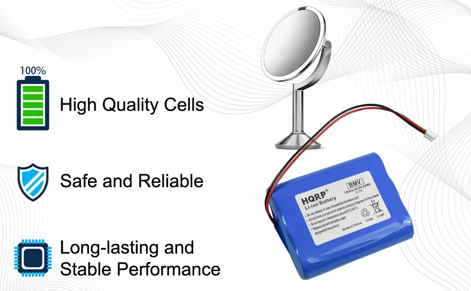 HQRP Battery Compatible with Simplehuman ST3024 ST3026 ST3027 ST3028 BT1080 Sensor Makeup Mirror 3.7V 7200mAh Li-Ion - HQRP Battery