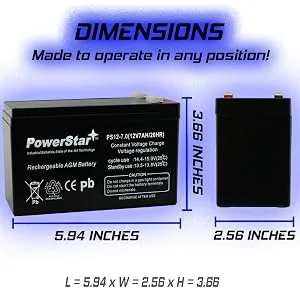 PowerStar Replacement Battery for Battery 12V 7Ah Compatible with SEC1075 - PS12-7 Dimensions
