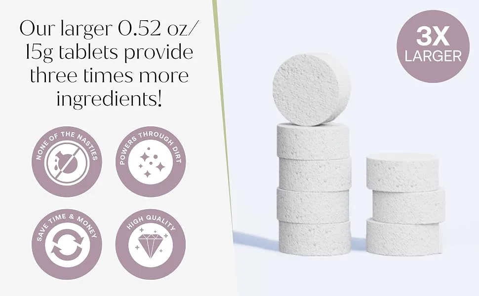 Fabtab Dishwasher Detergent Tablets - Mild Formulation Plant-Based for Guaranteed Freshness Scentless- Plastic -Free. Removes Coffee and Tea Stains - No Residue- 30 Tablets - Three times larger tablets, with 3 times more ingredients