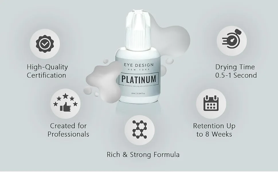 Eye Design Platinum Eye Lash Glue for Eyelash Extensions - Professional Adhesive Eyelashes Extensions Long Lasting Glue for Individual Lashes - Super Strong Bond & 0.5-1 Sec Drying Time 5 ml - lash adhesive for lash extensions