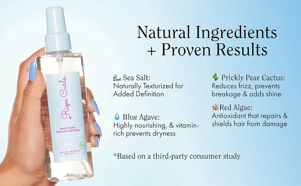 Rizos Curls Beach Waves Texturizing Salt Spray Enhance Texture & Volume Nourish and Enhance Definition with Blue Agave Extract Red Algae & Prickly Pear Cactus 6.8 oz - product information 3