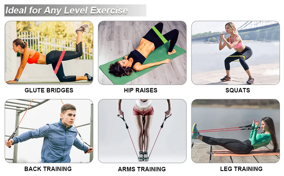 Resistance Bands Set Workout Bands with 5 Stackable Exercise Bands 5 Resistance Loop Bands 2 Core Sliders Door Anchor Ankle Straps Jump Rope Hand Grip Strengthener - Exercise bands