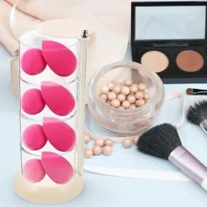 Powder Puff Storage Box Makeup Sponge Holder Rotating Jewelry Organizer Makeup Vanity Accessories Make up Accessories Cotton White Small Box - To Rotate Plastic - product information 1