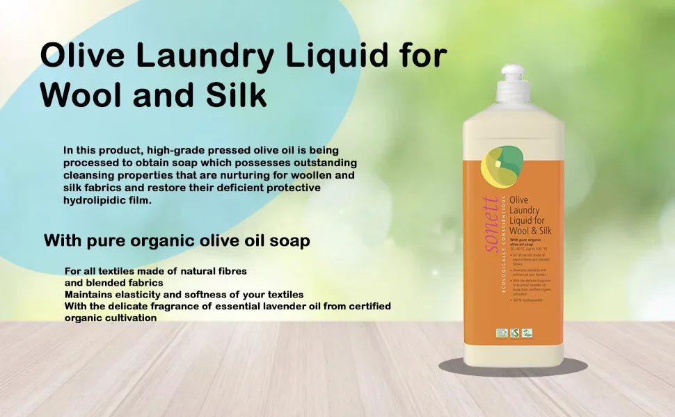 Sonett Organic Olive Laundry Liquid for Wool and Silk Sensitive skin 34 oz/1L (Olive Laundry Liquid for Wool and Silk) - Olive Laundry Liquid for Wool and Silk