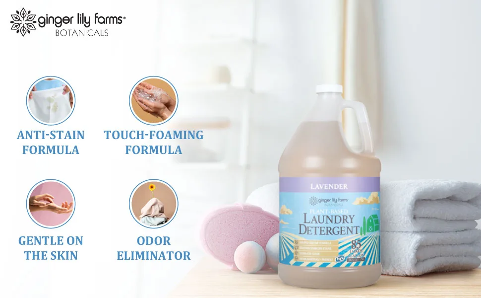 Ginger Lily Farms Botanicals Plant-Based Liquid Laundry Detergent Lavender Concentrated Formula HE Compatible 85 Loads 1 Gallon (128 fl. oz.) - liquid detergent