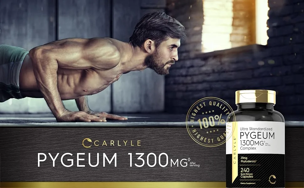 Pygeum Standardized 1300mg | 240 Capsules | Non-GMO, Gluten Free | Pygeum Africanum Bark Extract Supplement | by Carlyle - Pygeum 1300mg