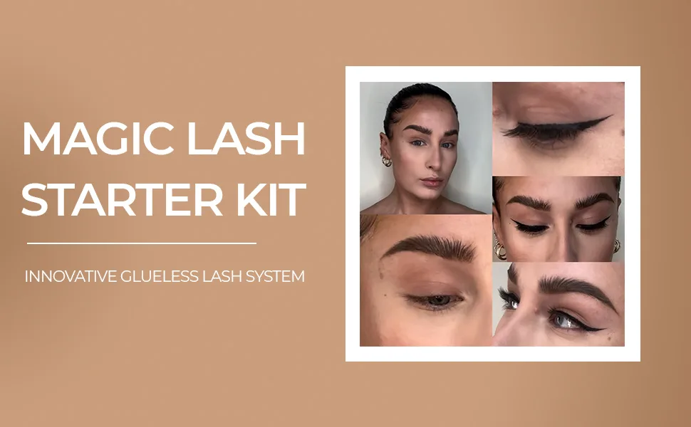 Magic Lash Kit | False Eyelashes & Magic Adhesive Eyeliner | Quick Dry Easy to Use All-Day Wear | Natural-Looking Reusable Strip Lashes | Magnetic Eyelashes Alternative | Glueless Lashes - magic lash