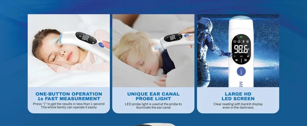 TH-1 Touchless Digital Thermometer - Infrared 1-Second Reading - Temperature for Baby Kids Adults - Fever Alert HD Color Screen - Forehead & Ear Mode - Auto-Light & Silent Mode for Babies - med-pat-thermometer