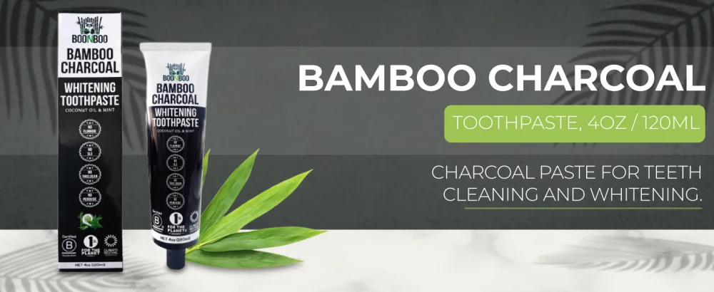 Bamboo Charcoal Toothpaste | 4oz / 120ml | Mint Flavor | Aluminum Tube with Bioplastic Cap | 100% Plastic-Free and Recyclable | Charcoal Paste for Teeth Cleaning and Whitening - BOONBOO Bamboo Charcoal Toothpaste