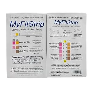Nitric Oxide Test Strip - Track Both Prebiotic Nitrate and Biomarker for Nitric Oxide by MyFitStrip - 25 Self Care Saliva Test Strip - Metabolic Nutrition Test Strip for nitric oxide and uric acid