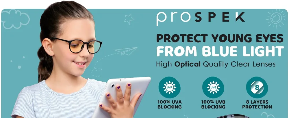 Prospek Blue Light Glasses for Kids (+0.5 Magnification) High Optical Quality Clear Lenses SHARP. Computer Blue Light Blocking Glasses for Children 5-12y.o. Black 0.5 x - kids blue light glasses