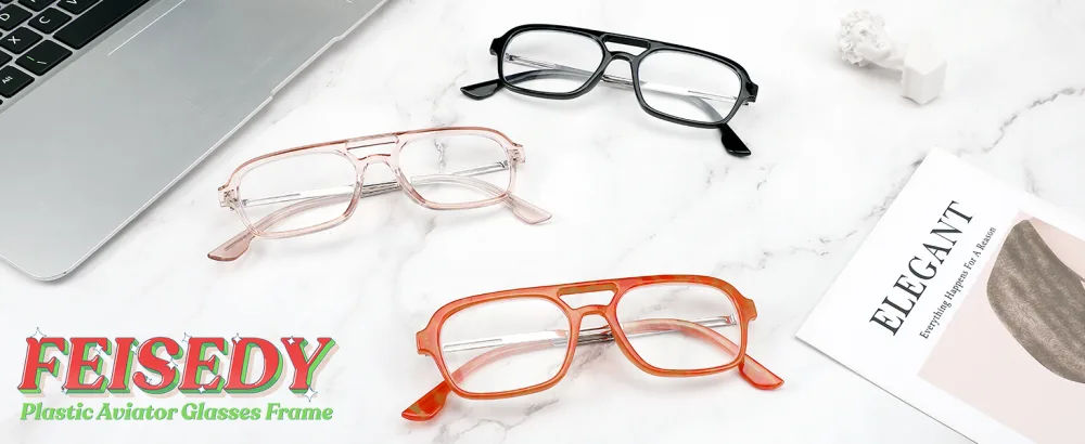 FEISEDY Retro Square Blue Light Blocking Reading Glasses for Women Men 70s Flat Aviator Glasses Anti-Fatigue Reader B2993 Champagne 2.0 x - product information 2