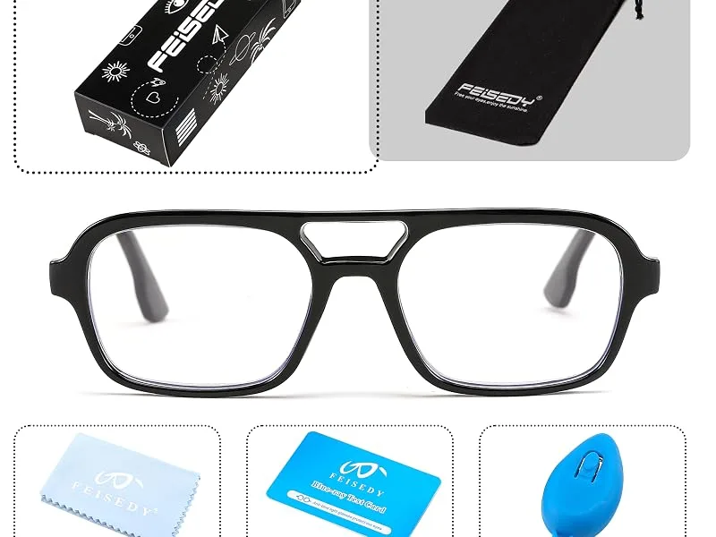 FEISEDY Retro Square Blue Light Blocking Reading Glasses for Women Men 70s Flat Aviator Glasses Anti-Fatigue Reader B2993 Champagne 2.0 x - product information 4