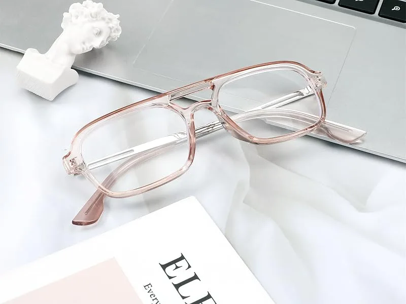 FEISEDY Retro Square Blue Light Blocking Reading Glasses for Women Men 70s Flat Aviator Glasses Anti-Fatigue Reader B2993 Champagne 2.0 x - product information 5